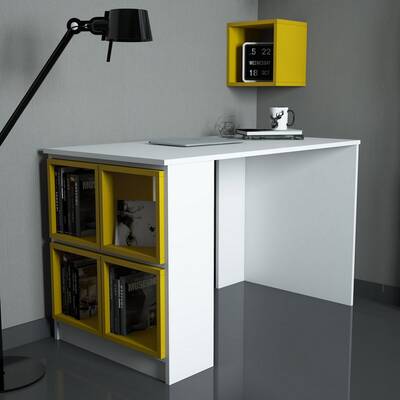 Box Çalışma Masası - Beyaz / Sarı (Kutu) - 1
