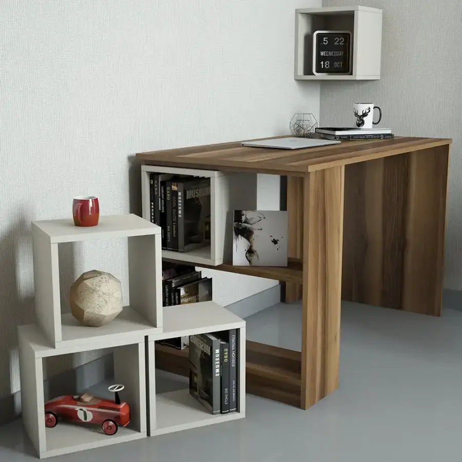 Box Çalışma Masası - Cəviz/Krem - 1