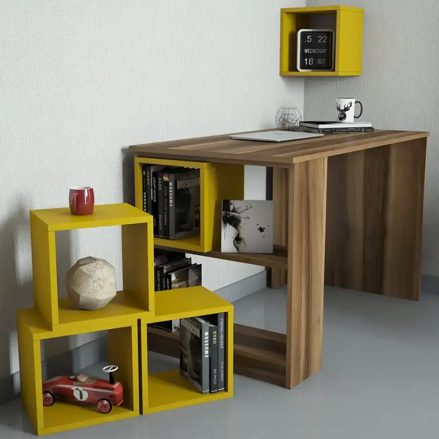 Box Çalışma Masası - Cəviz/Sarı - 2