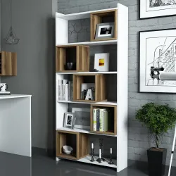 Box Çalışma Masası və Kitab Rəfi Dəsti - Ağ/Cəviz - 2