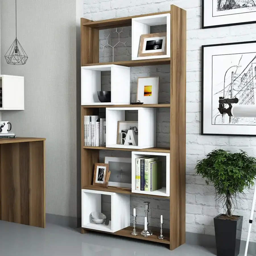 Box Çalışma Masası və Kitab Rəfi Dəsti - Cəviz/Ağ - 2