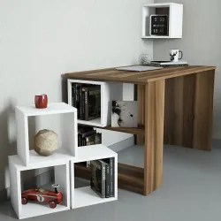 Box Çalışma Masası və Kitab Rəfi Dəsti - Cəviz/Ağ - 4