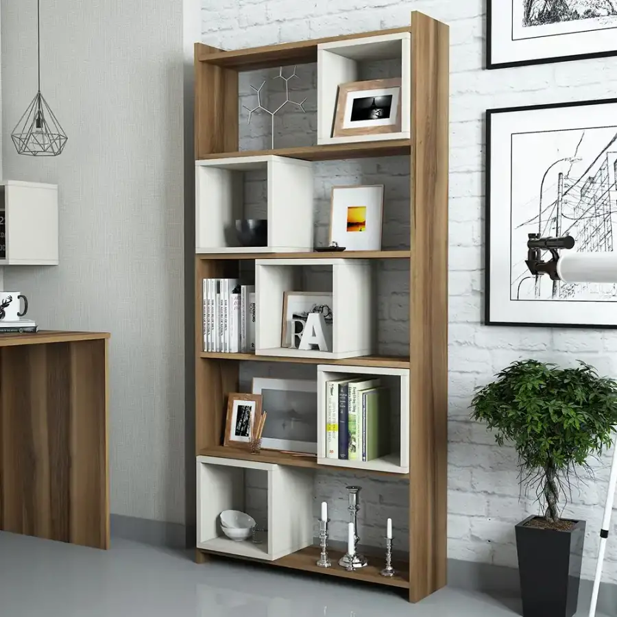 Box Çalışma Masası və Kitab Rəfi Dəsti - Cəviz/Krem - 2