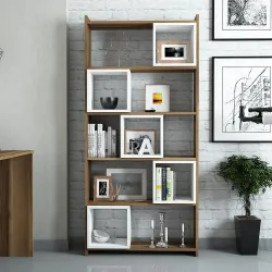 Box Kitab Rəfi - Cəviz/Ağ - Monteme (1)