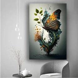 Butterfly with Tree Leaves Kətan Tablo TB2002 - 3