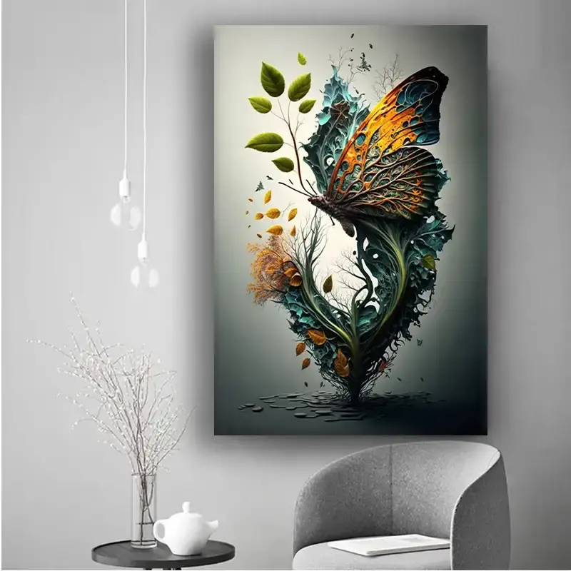 Butterfly with Tree Leaves Kətan Tablo TB2002 - 3