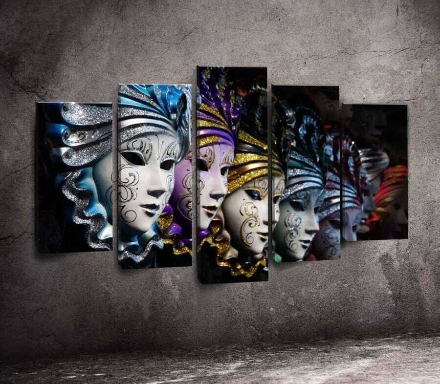 Carnival Mask Girls 5 Parçalı Kətan Tablo 155x85cm - 1