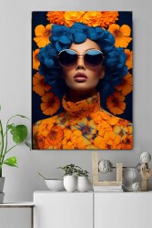 Çiçek Saçlı Turuncu Kadın Kanvas Tablo - Markaev