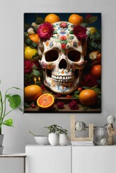 Çiçek ve Meyveli Kurukafa Kanvas Tablo - Markaev