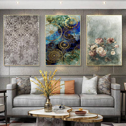 Circle Green Abstract 3'lü Set Kətan Tablo TB1361 - 1