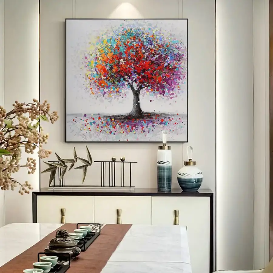 Colorful Art Trees Kvadrat Kətan Tablo TB1432 - 1