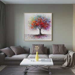 Colorful Art Trees Kvadrat Kətan Tablo TB1432 - 2