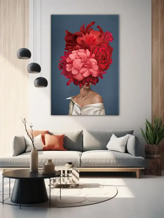Colorful Head Orange Flower Kətan Tablo TB1333 - 1