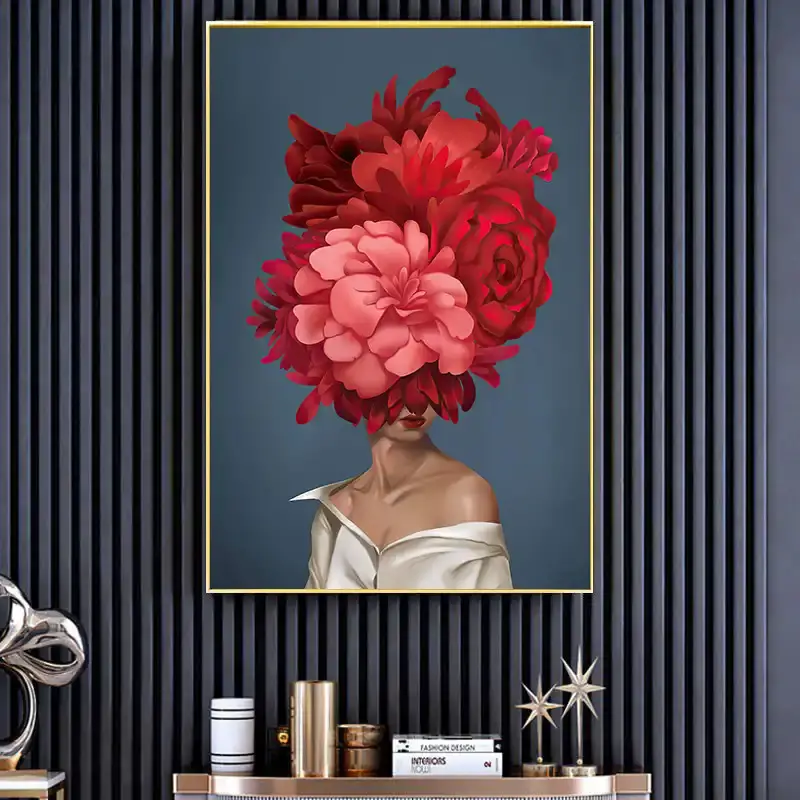 Colorful Head Orange Flower Kətan Tablo TB1333 - 2