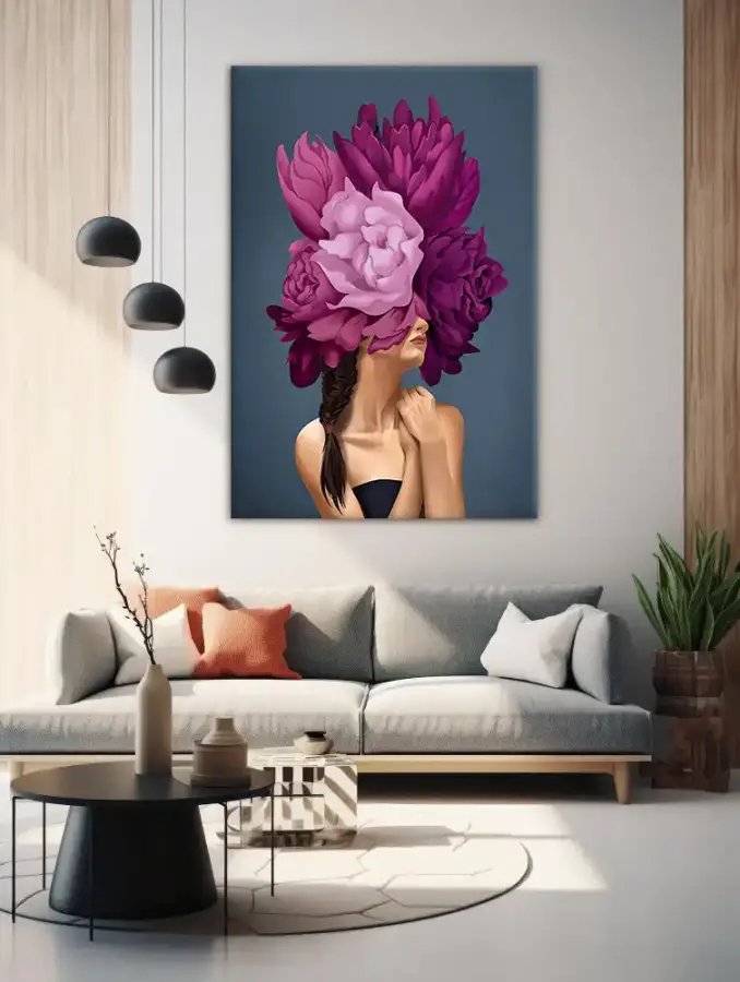 Colorful Head Pink Flower Kətan Tablo TB1335 - 1