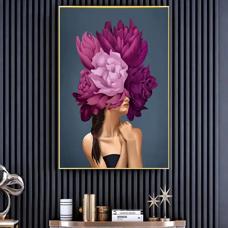 Colorful Head Pink Flower Kətan Tablo TB1335 - 2