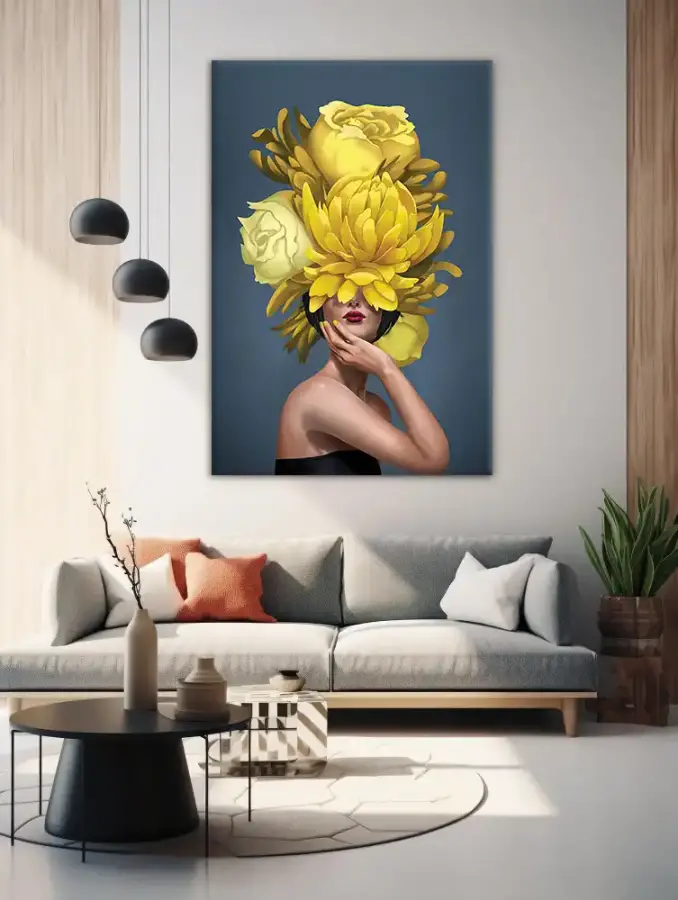 Colorful Head Yellow Flower Kətan Tablo TB1336 - 1