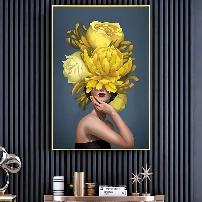 Colorful Head Yellow Flower Kətan Tablo TB1336 - 2
