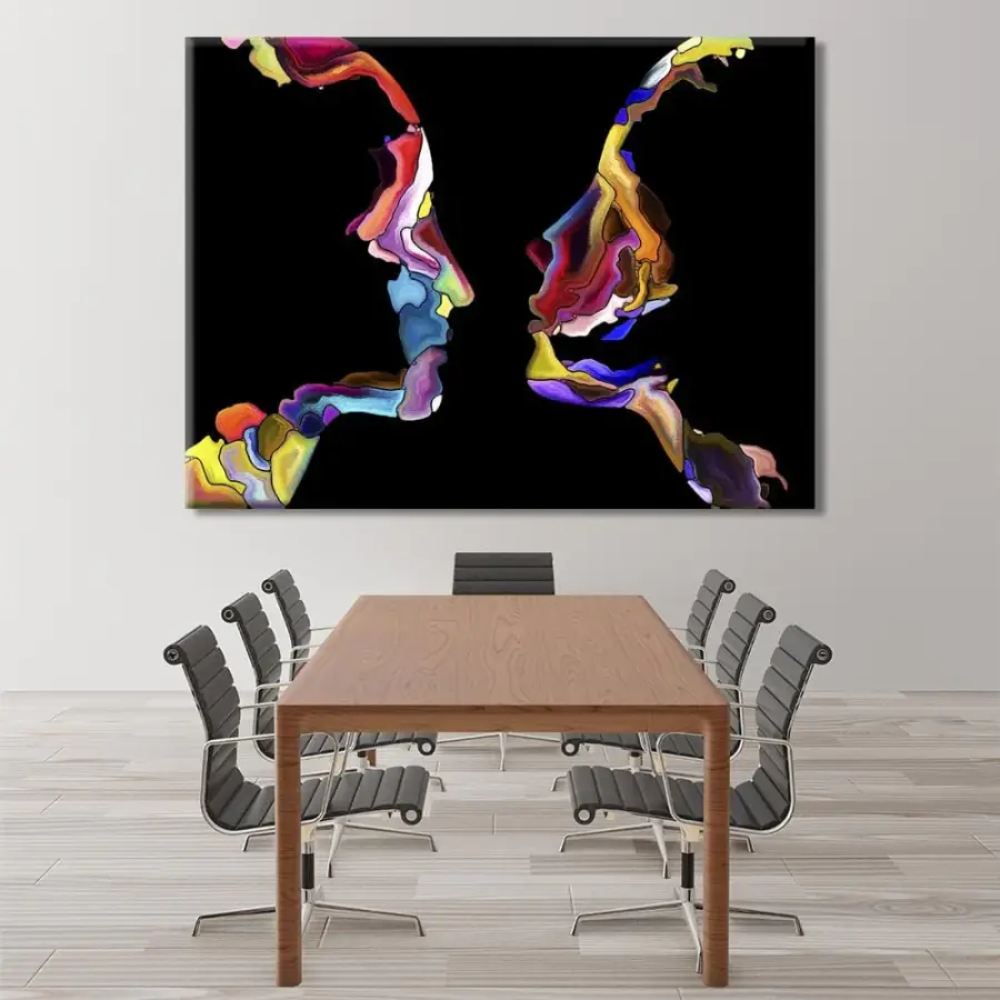 Colorful Human Face Shapes Kətan Tablo TB2105 - 1