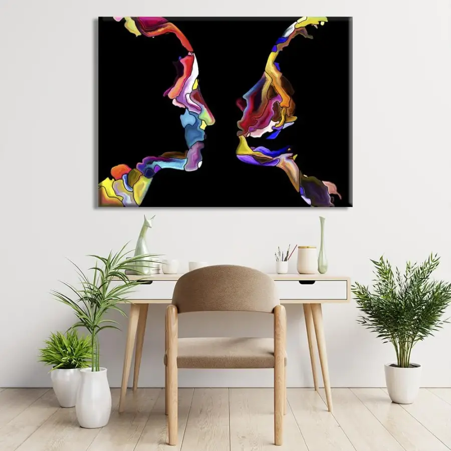 Colorful Human Face Shapes Kətan Tablo TB2105 - 2