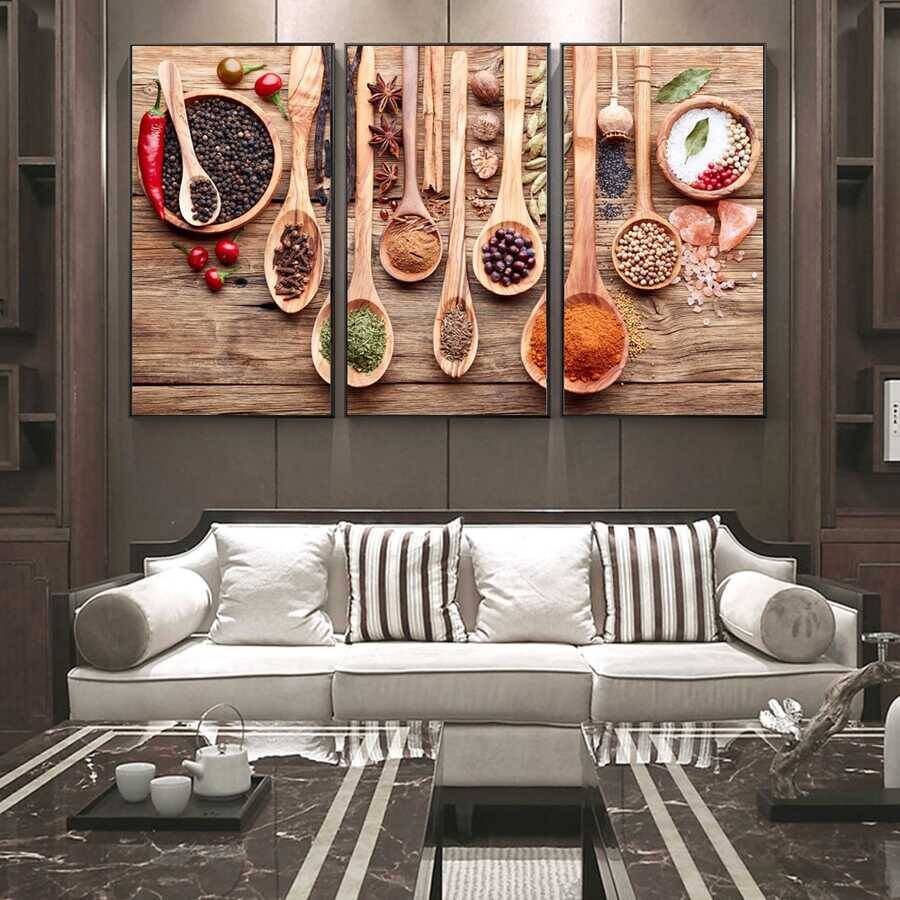 Condiments In The Kitchen 3 Parçalı Kətan Tablo Seti 70x100 cm - 2