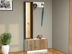 Conferina Güzgülü Dəhliz Dolabı - Ağ/Cəviz - Modev