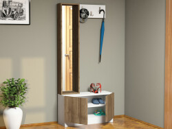 Conferina Güzgülü Dəhliz Dolabı - Ağ/Cəviz - Modev (1)