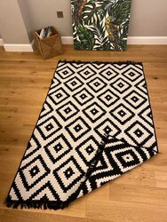 Cotton Siyah-Beyaz Çift Taraflı Yıkanabilir Naturel Pamuk Kilim 02 - 5