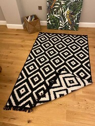 Cotton Siyah-Beyaz Çift Taraflı Yıkanabilir Naturel Pamuk Kilim 02 - 6