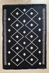 Cotton Siyah Beyaz Çift Taraflı Yıkanabilir Naturel Pamuk Kilim 05 - 1