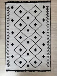 Cotton Siyah Beyaz Çift Taraflı Yıkanabilir Naturel Pamuk Kilim 05 - 4