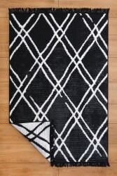 Cotton Siyah Beyaz Çift Taraflı Yıkanabilir Naturel Pamuk Kilim 08 - 1