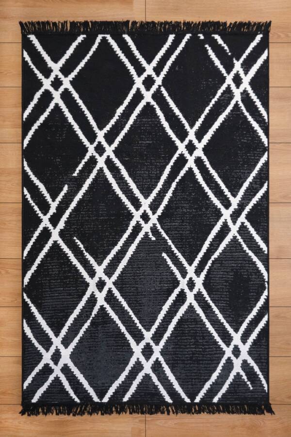 Cotton Siyah Beyaz Çift Taraflı Yıkanabilir Naturel Pamuk Kilim 08 - 2