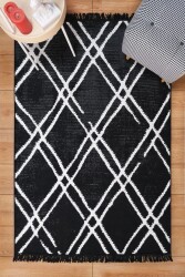 Cotton Siyah Beyaz Çift Taraflı Yıkanabilir Naturel Pamuk Kilim 08 - 3