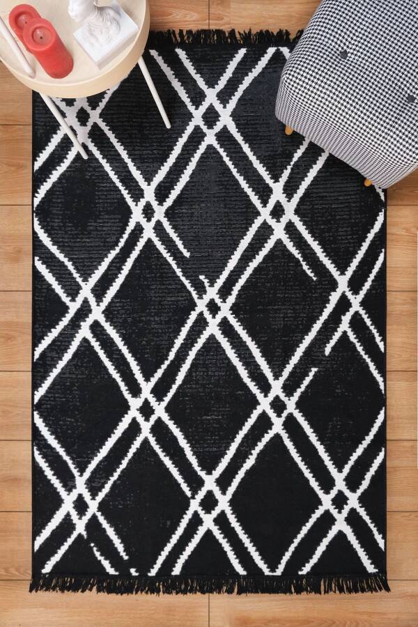 Cotton Siyah Beyaz Çift Taraflı Yıkanabilir Naturel Pamuk Kilim 08 - 3