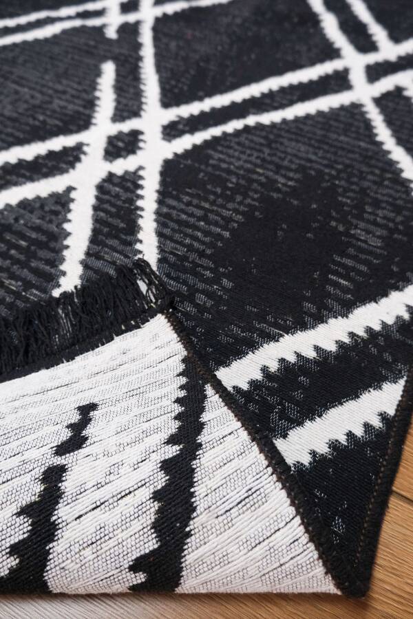 Cotton Siyah Beyaz Çift Taraflı Yıkanabilir Naturel Pamuk Kilim 08 - 5