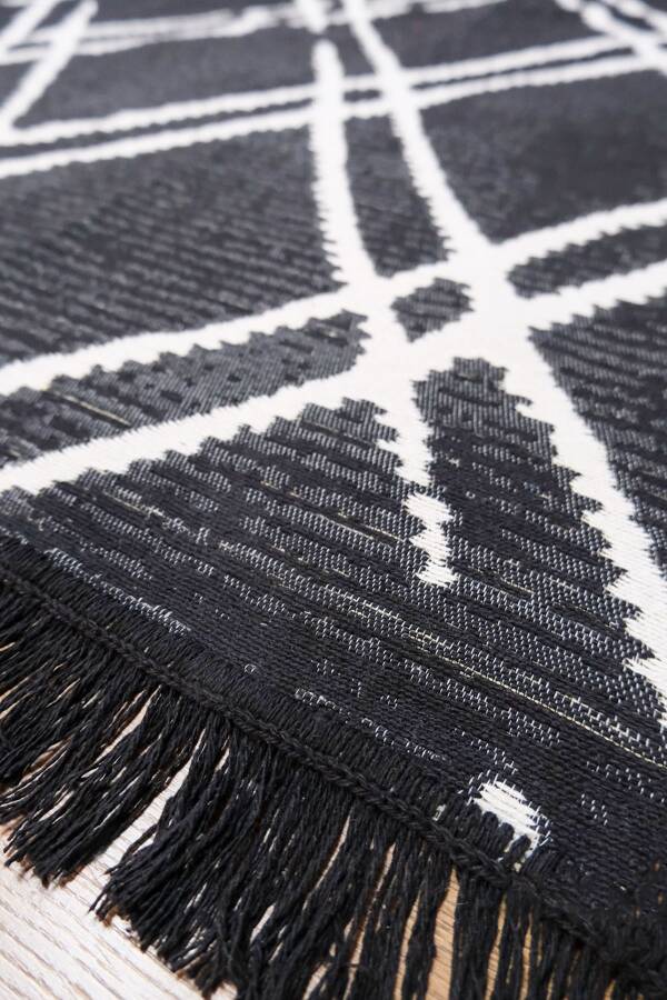 Cotton Siyah Beyaz Çift Taraflı Yıkanabilir Naturel Pamuk Kilim 08 - 6