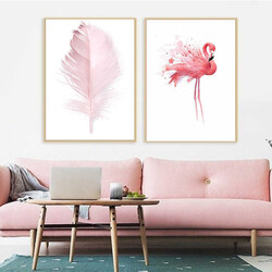Crane Pink 2'li Kətan Tablo Seti - Tabloshop