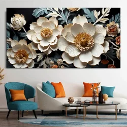 Cream Flowers Kətan Tablo TB2036 - 2