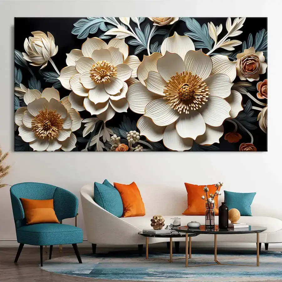 Cream Flowers Kətan Tablo TB2036 - 2