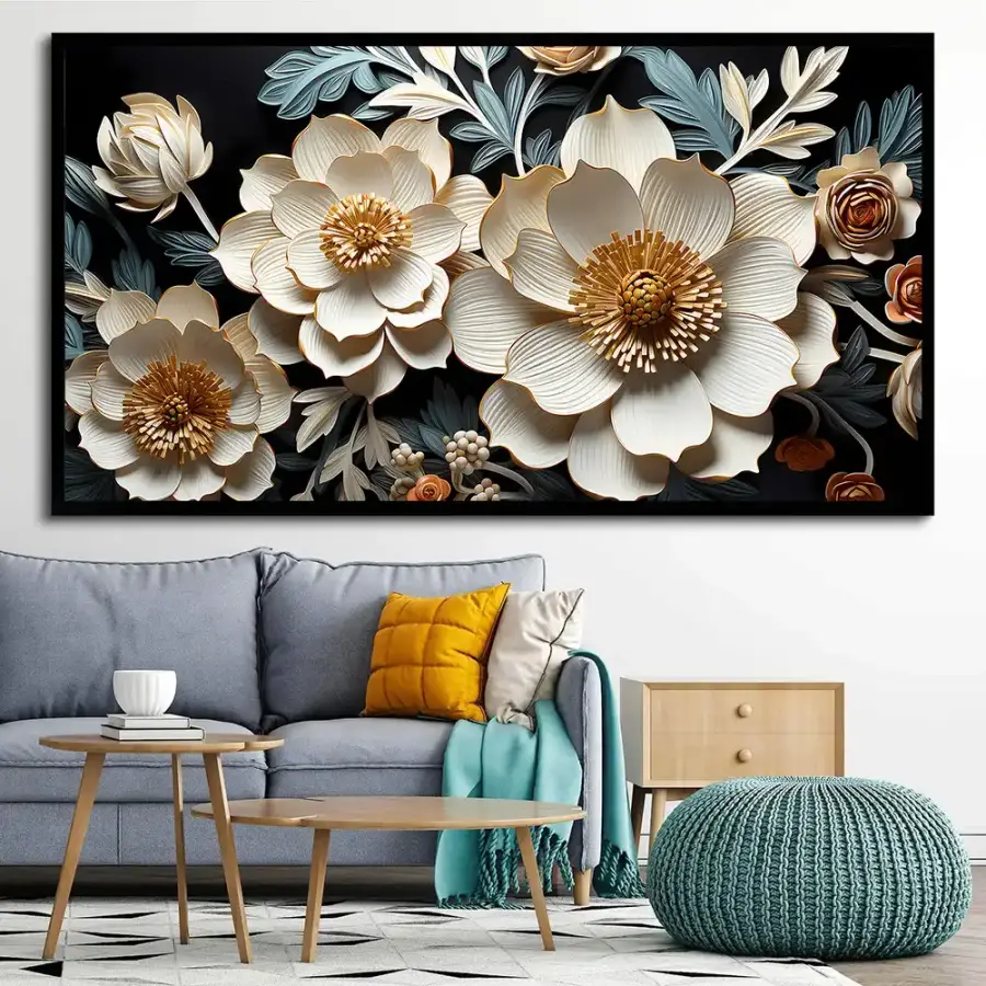 Cream Flowers Kətan Tablo TB2036 - 3