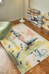 Dağınık Vuruşlu Soft Renkler Desen Dijital Baskılı Zenit Kilim - 1