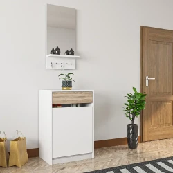 Datca Güzgülü Dəhliz Dolabı - Ağ/Meşə - Decoroom Collection (1)