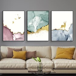 Dear and Birds 3'lü Set Kətan Tablo TB1317 - 1
