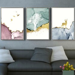 Dear and Birds 3'lü Set Kətan Tablo TB1317 - 2