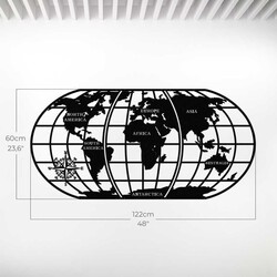 Dekoratif İngilizce Kıta Yazılı Dünya Haritası Metal Duvar Tablosu 122x60cm - 3