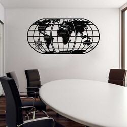 Dekoratif İngilizce Kıta Yazılı Dünya Haritası Metal Duvar Tablosu 122x60cm - 2