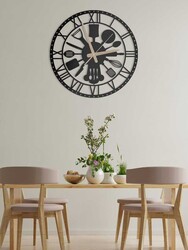 Dekoratif Metal Duvar Saati Mutfak (Çatal Kaşık) Temalı 60x60cm - 4
