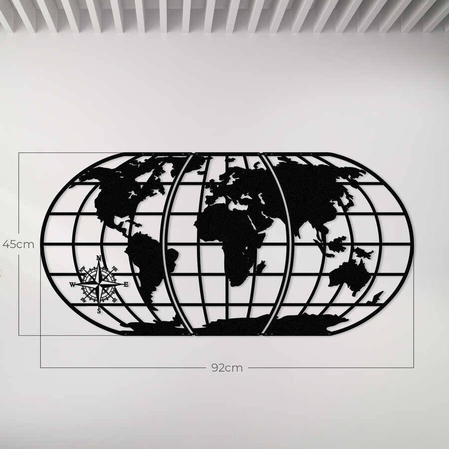Dekoratif Metal Duvar Tablosu Dünya Haritası 92x45cm - 4