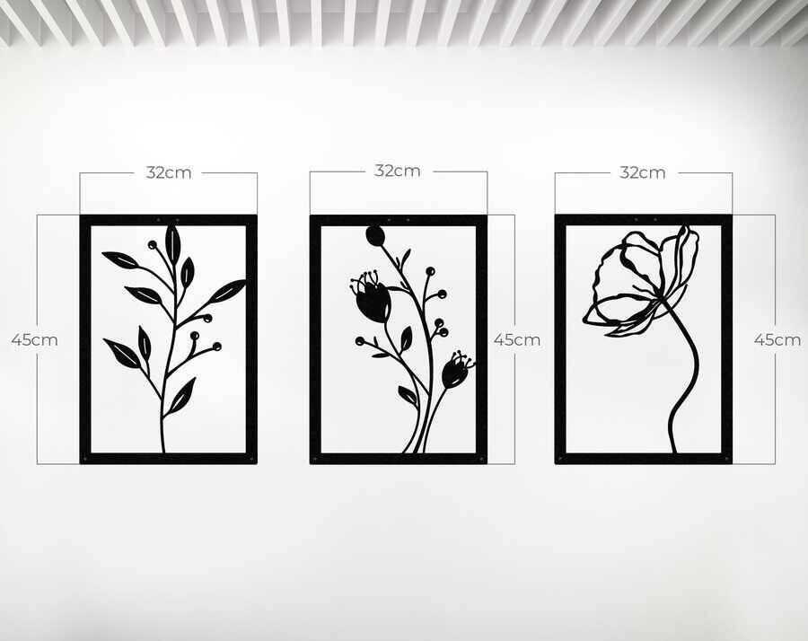 Dekoratif Üçlü Set Metal Duvar Tablosu Gelincik Çiçeği Temalı 32x45cm x 3 ADET - 2